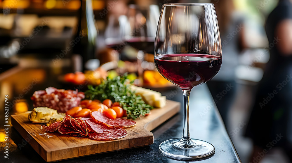 Glass of Red Wine and Cheese and Meat Plate - Realistic Photo Glass of Red Wine and Cheese and Meat Plate - Realistic Photo