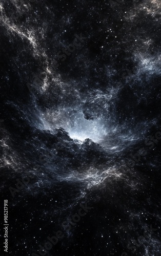 Expansive Interstellar Landscape of Swirling Cosmic Clouds and Glimmering Celestial Bodies in the Starry Night Sky