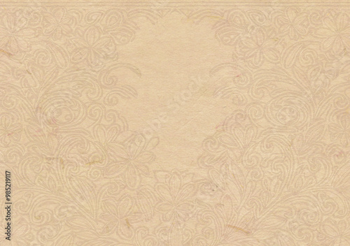 Old paper with subtle floral border. Beige tones.