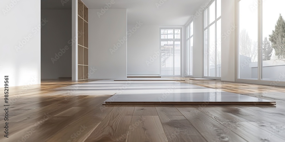 Fototapeta premium installing wood flooring in an empty room