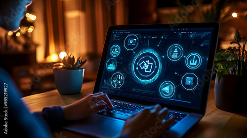 Laptop with Futuristic UI D...