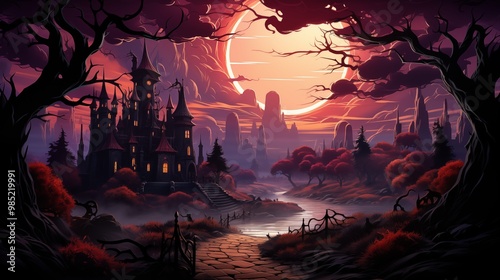 abstract and colorful beautiful illustration of halloween themed scene photo