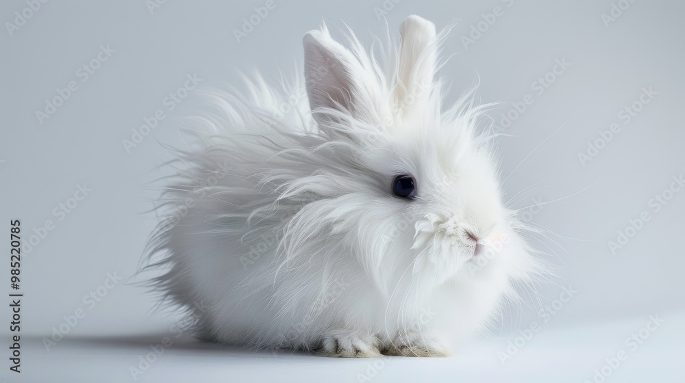 Adorable Fluffy White Rabbit in Peaceful Studio Setting Adorable Fluffy White Rabbit in Peaceful Studio Setting