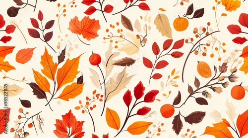 Autumn leaves and berries pattern