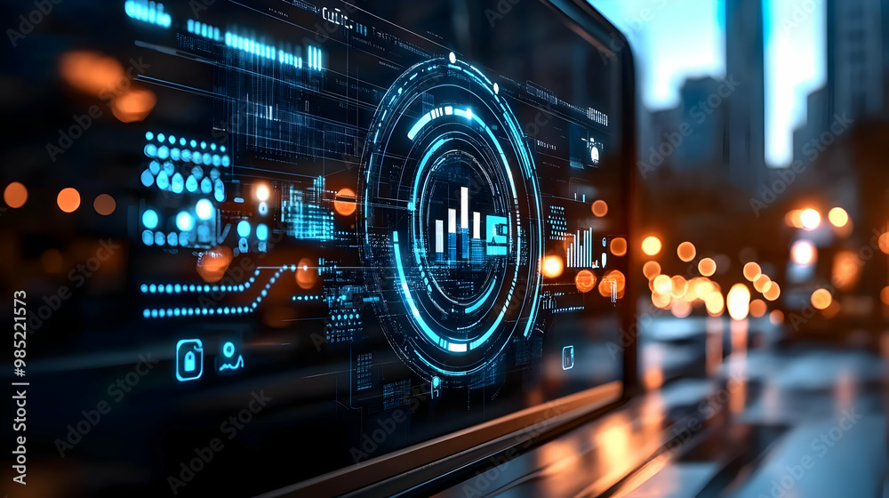 Digital Interface with Data Visualization, Abstract Background Digital Interface with Data Visualization, Abstract Background