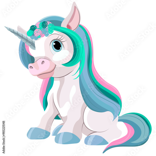 Unicorn with colored hair without background