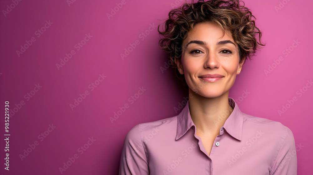 Woman with Short Curly Hair Smiling Photo Woman with Short Curly Hair Smiling Photo