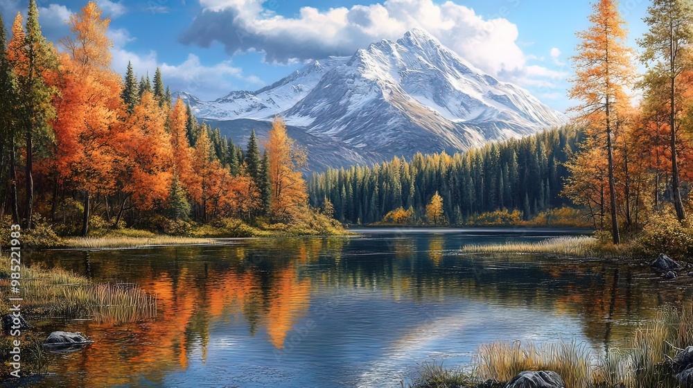 Autumn Serenity: A Mountain Lake Reflecting Golden Hues Autumn Serenity: A Mountain Lake Reflecting Golden Hues