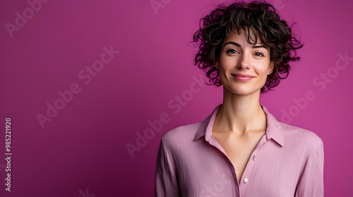 Smiling Woman with Curly Ha...