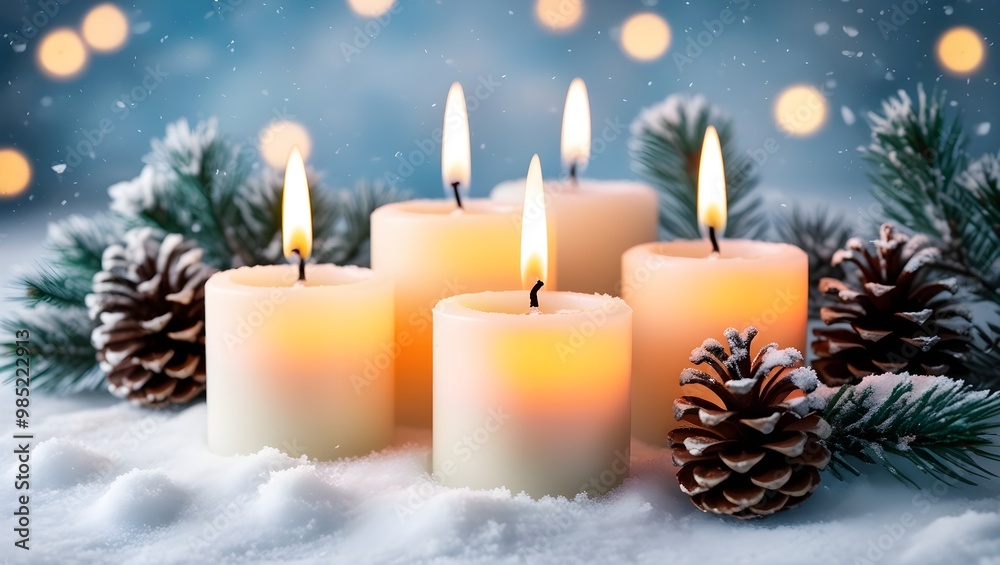 christmas background with candle and fir branches