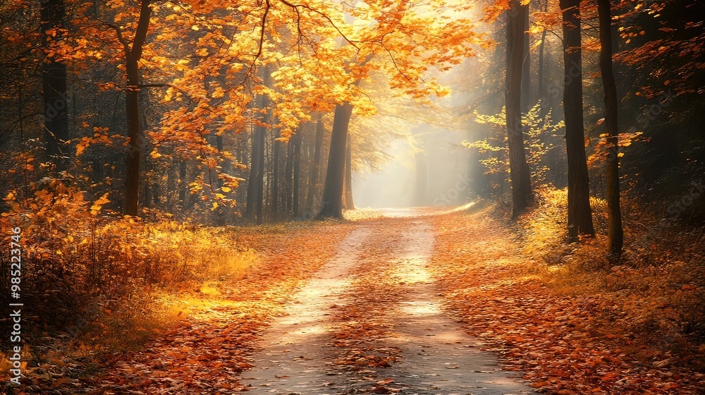 Autumnal Pathway Through a Sunlit Forest Autumnal Pathway Through a Sunlit Forest