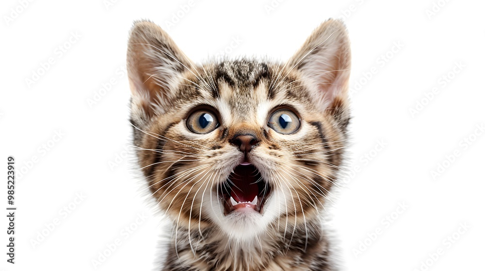 Obraz premium Funny surprised young cat making big eyes.