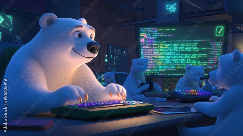 Bear Coding A fun STEM environment where polar bears are participating in a coding ...