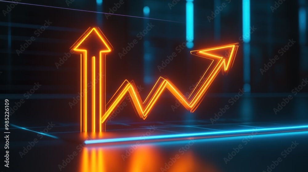 A glowing upward trend graph representing growth and success in a digital environment. A glowing upward trend graph representing growth and success in a digital environment.