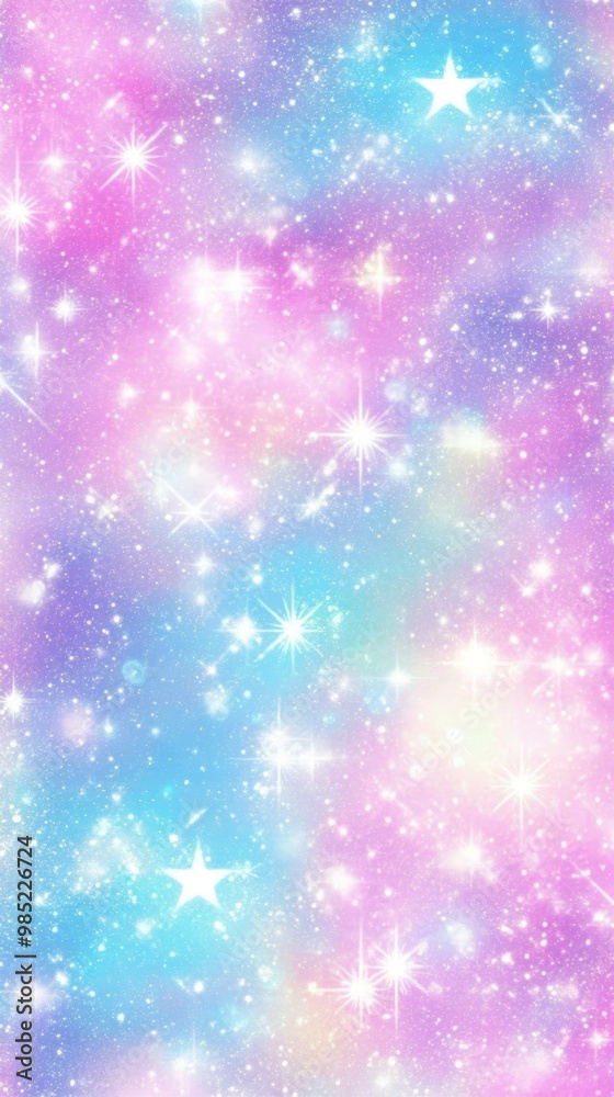 Obraz premium A vibrant, dreamy background featuring pastel colors and sparkling stars.