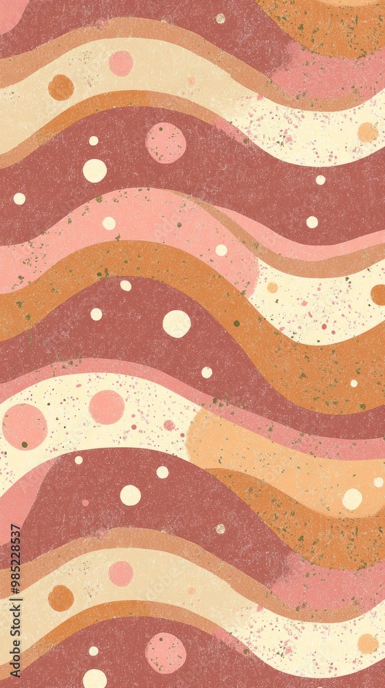 Abstract wavy pattern in warm colors with circles, suitable for backgrounds or textiles. Abstract wavy pattern in warm colors with circles, suitable for backgrounds or textiles.