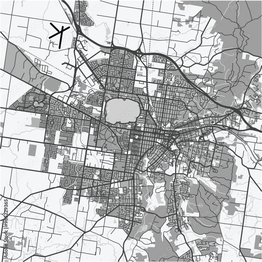 Naklejka premium Map of Ballarat in Australia in grayscale. Contains layered vector with roads water, parks, etc.