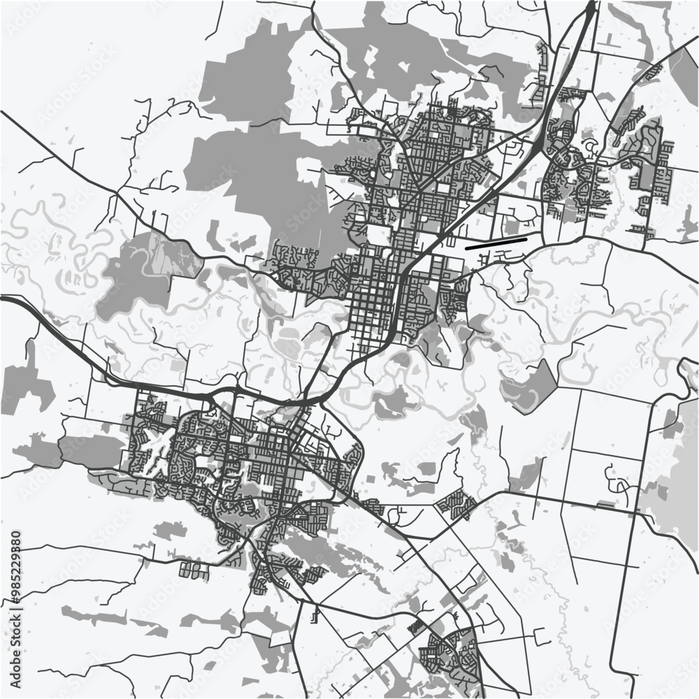 Obraz premium Map of Albury-Wodonga in Australia in grayscale. Contains layered vector with roads water, parks, etc.
