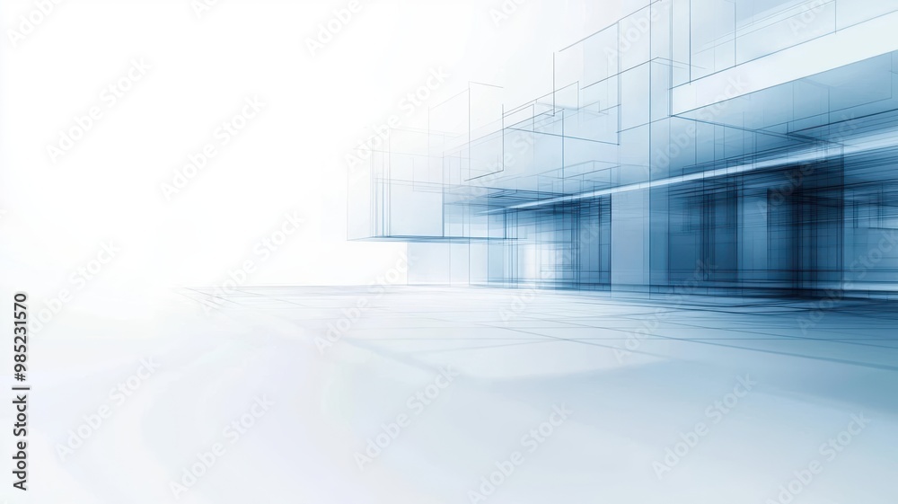 Obraz premium Minimalist architectural blueprint of a department store, highlighting geometric patterns and open design spaces