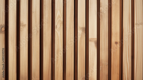 Close-up of vertical wooden slats with visible grain and natural texture, arranged symmetrically.