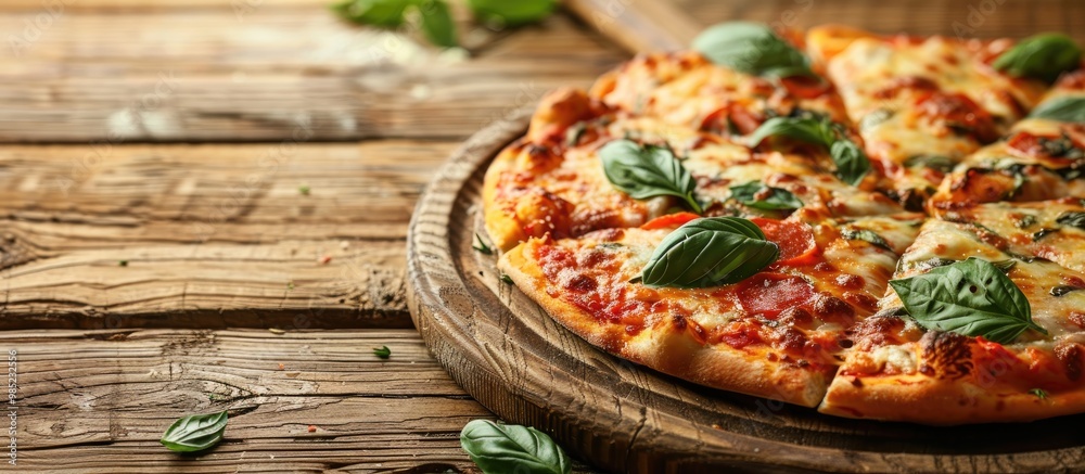 Pizza On Wooden Rustic Style Background Pizza On Wooden Rustic Style Background
