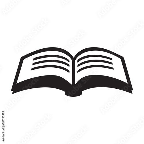 Open book with readable text icon on white background.