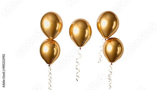  balloon metallic background olated gold gold balloon metallic helium flying birthday isolated carnival anniversary celebrate party realistic ribbon round love string air ballon fun gift happy