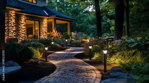 Illuminated Stone Pathway Landscape Photo