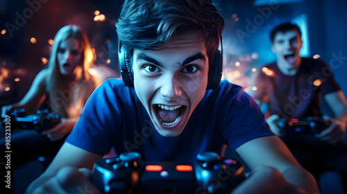 Excited Gamer Playing Video...
