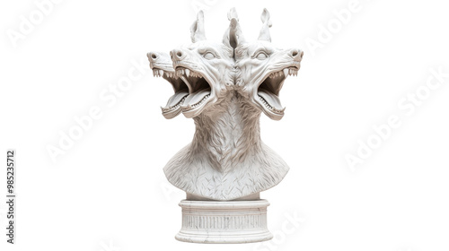 Three Headed Dog Statue  Marble Bust  Mythical Creature  Greek Mythology  Ancient Art  Scu