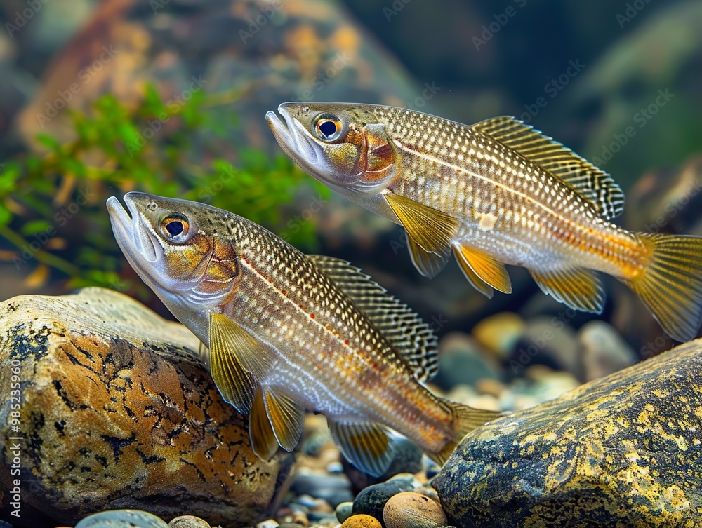 Fototapeta premium Two Fish Swimming in a River - Close-Up Photography