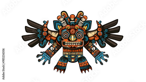 Aztec God with Wings Illustration