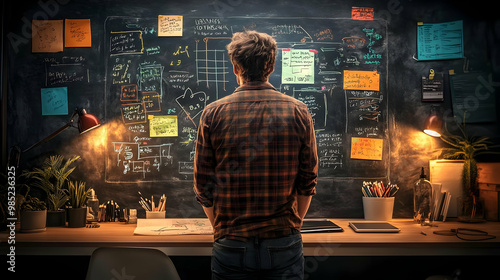 Man Looking at Black Board ...