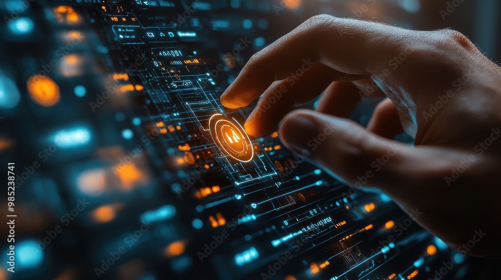 business ernet technology concept businessman chooses investigation button on a touch screen erface business ernet technology concept businessman chooses investigation button on a touch screen erface