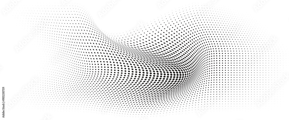 Flowing Wave Dot Halftone Pattern: Curve Gradient Shape on Transparent Background. Suitable for AI, Tech, Network, Digital, Science, and Technology Themes. Flowing Wave Dot Halftone Pattern: Curve Gradient Shape on Transparent Background. Suitable for AI, Tech, Network, Digital, Science, and Technology Themes.