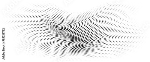 Flowing Wave Dot Halftone Pattern: Curve Gradient Shape on Transparent Background. Suitable for AI, Tech, Network, Digital, Science, and Technology Themes.