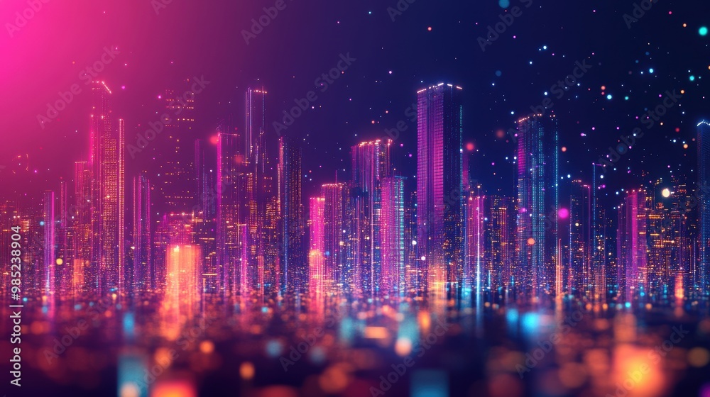 cityscape with space and neon light effect. Modern hi-tech, science, futuristic technology concept. Abstract digital high tech city design for banner background cityscape with space and neon light effect. Modern hi-tech, science, futuristic technology concept. Abstract digital high tech city design for banner background