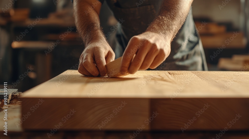 close up man owner a small furniture business is preparing wood for production. carpenter male is adjust wood to the desired size. architect, designer close up man owner a small furniture business is preparing wood for production. carpenter male is adjust wood to the desired size. architect, designer