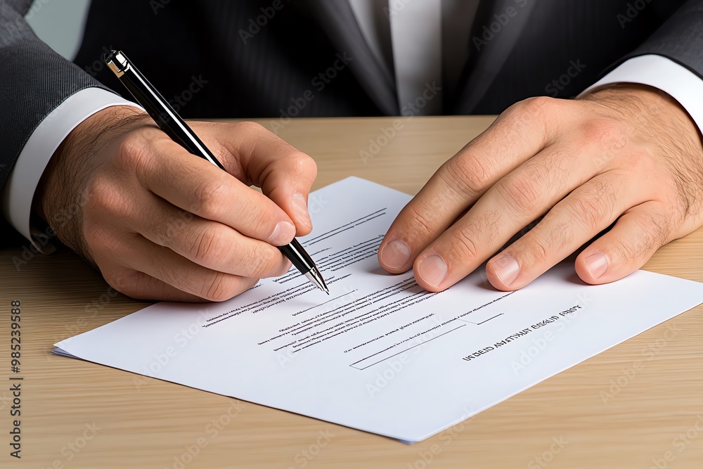Franchise contract being signed, with a close-up of hands, documents, and a pen, symbolizing the legal aspect of franchising Franchise contract being signed, with a close-up of hands, documents, and a pen, symbolizing the legal aspect of franchising