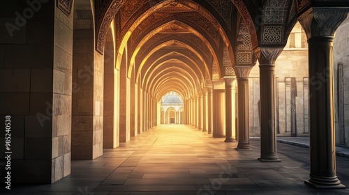 Arched Passageway of a Mosque in the Sunlight