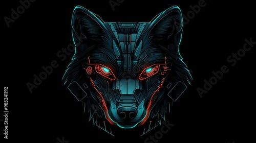 Cyberpunk wolf with glowing eyes.