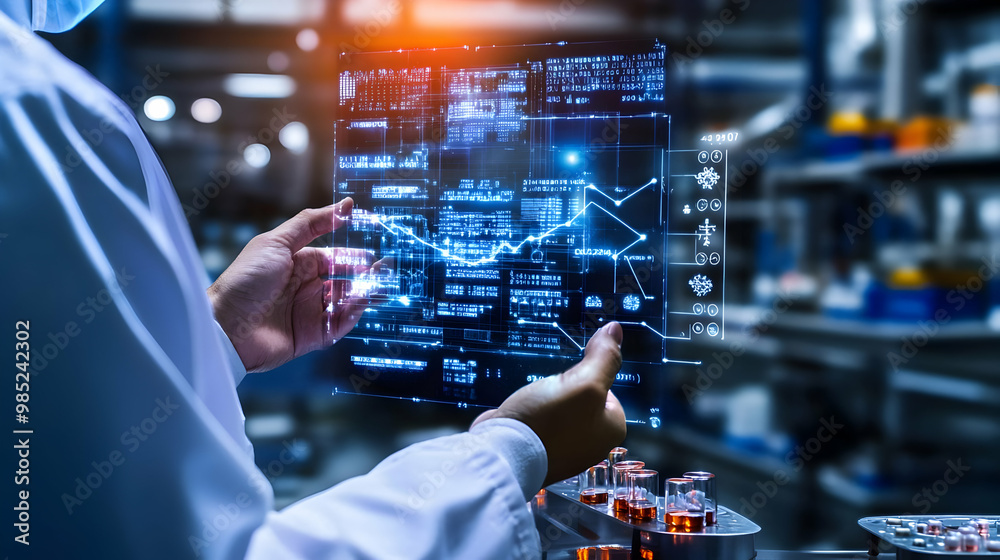 Fototapeta premium Digital Interface with Data Visualization in a Lab - Illustration