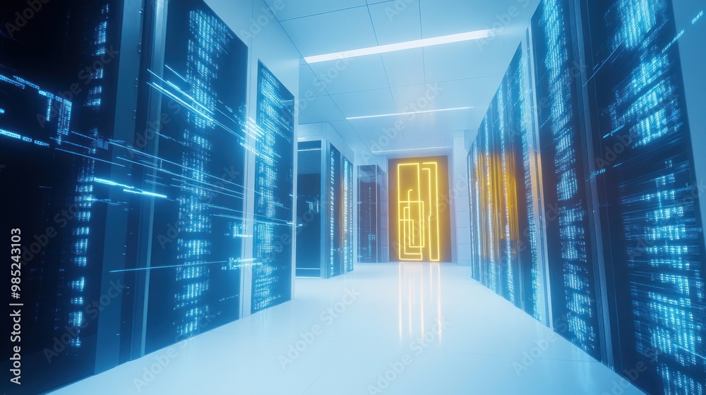 Futuristic Server Room with Neon Lights Futuristic Server Room with Neon Lights