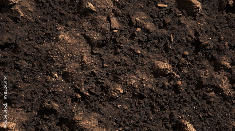 a seamless texture of loamy soil featuring a balanced mix of sand, silt, and clay, the dark, fertile tones are ideal for a refined agricultural display a seamless texture of loamy soil featuring a balanced mix of sand, silt, and clay, the dark, fertile tones are ideal for a refined agricultural display