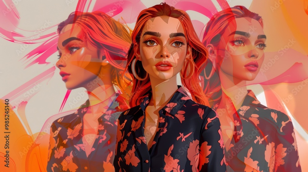 Enchanting Feminine Portrait with Captivating Red Hair and Vibrant Abstract Background Enchanting Feminine Portrait with Captivating Red Hair and Vibrant Abstract Background