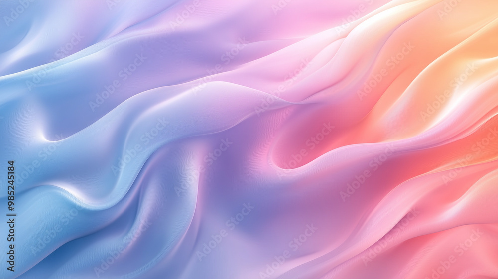 Soft Gradient Flowing Silk-Like Fabric in Pink, Orange, and Blue Hues with Fluid Waves Soft Gradient Flowing Silk-Like Fabric in Pink, Orange, and Blue Hues with Fluid Waves