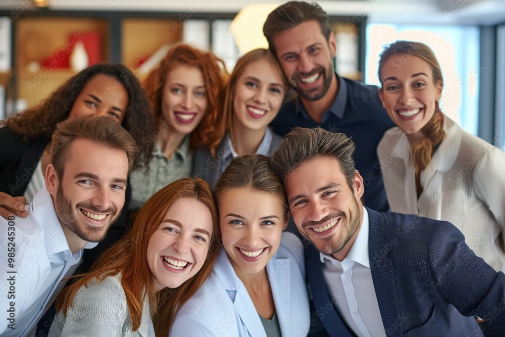 Group of business professionals smiling confidently. Colleagues posing together with happy expressions. Manager and team members looking at the camera in office setting. Group of business professionals smiling confidently. Colleagues posing together with happy expressions. Manager and team members looking at the camera in office setting.