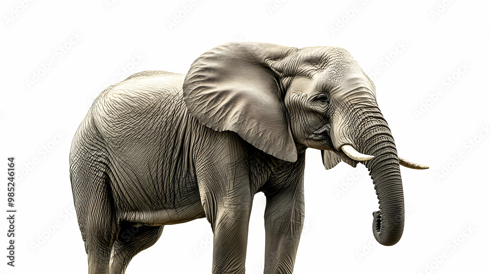 Obraz premium Elephant Standing on White Background - Realistic Photo