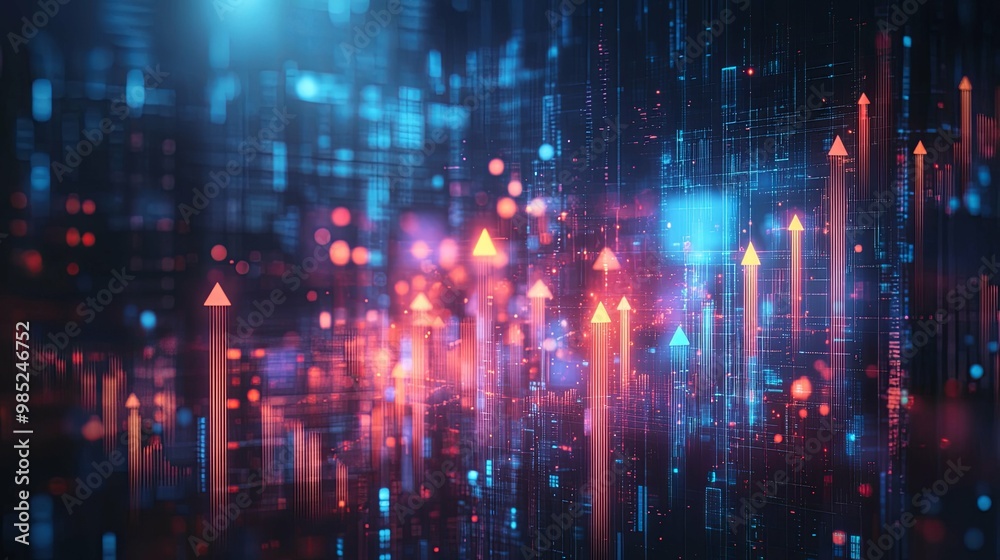 Digital Upward Trend with Abstract Glowing Lines and Arrows Digital Upward Trend with Abstract Glowing Lines and Arrows