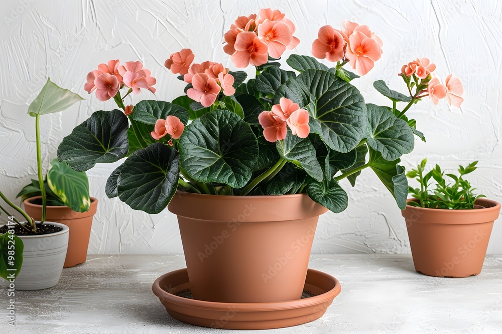 Vibrant orange flowers with lush green plant. Vibrant orange flowers with lush green plant.